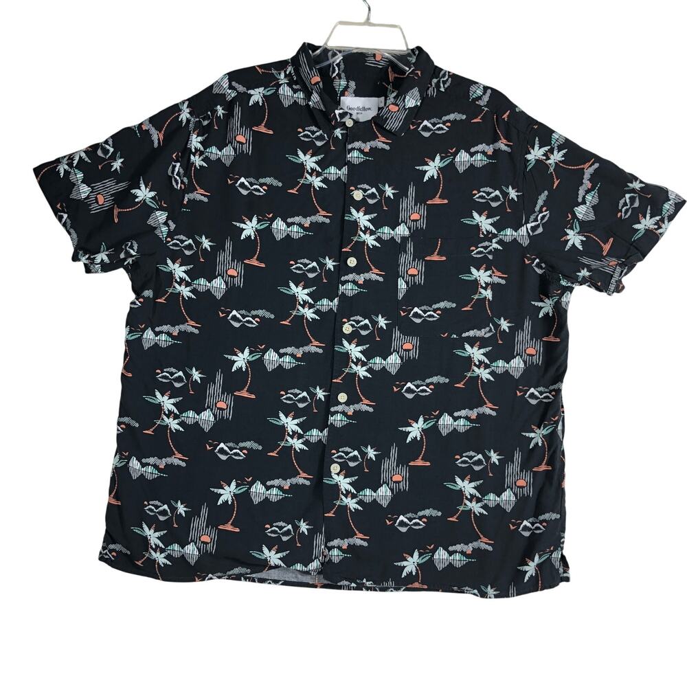 Goodfellow & Co Shirt Mens XL Standard Fit Palm Tree Hawaiian Black Casual